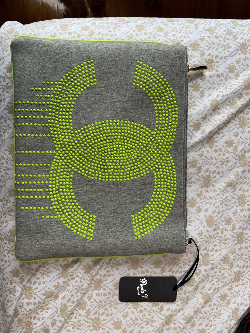 Neutral Gray Cosmetic Pouch with Gold Zip Pull